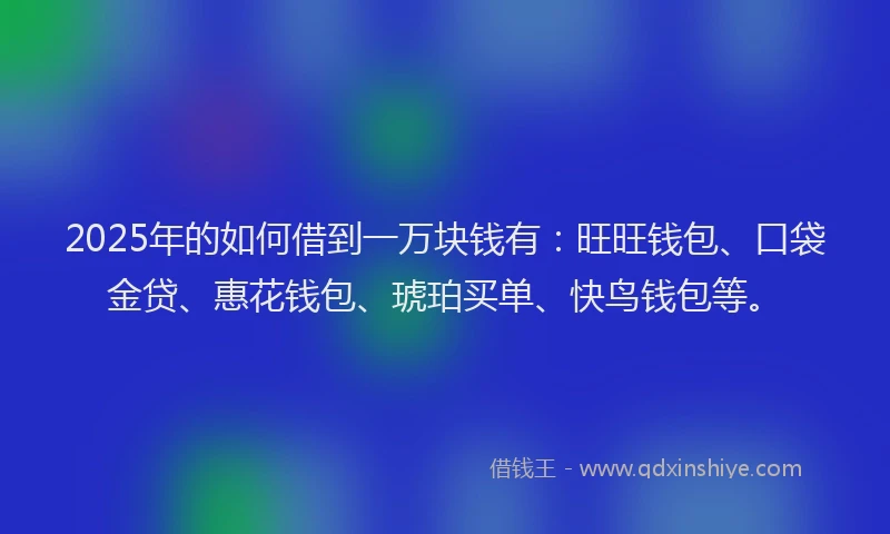 2025年的如何借到一万块钱有：旺旺钱包、口袋金贷、惠花钱包、琥珀买单、快鸟钱包等。