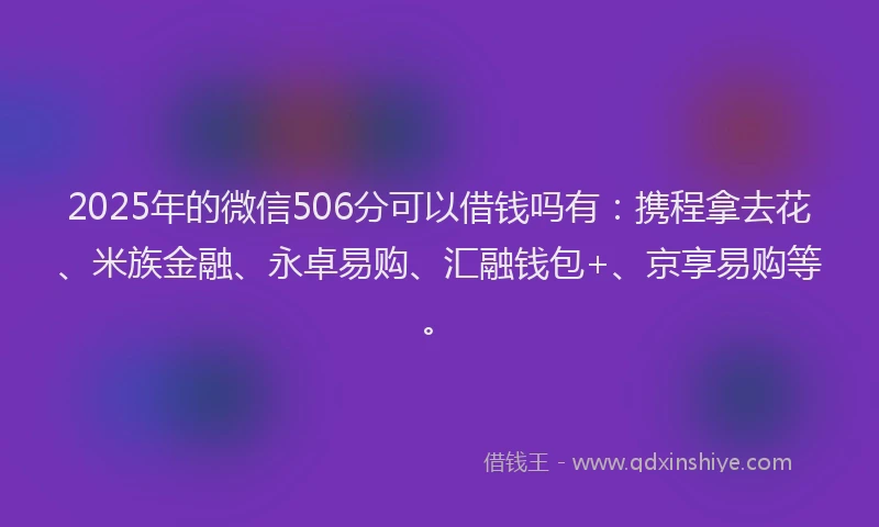 2025年的微信506分可以借钱吗有：携程拿去花、米族金融、永卓易购、汇融钱包+、京享易购等。