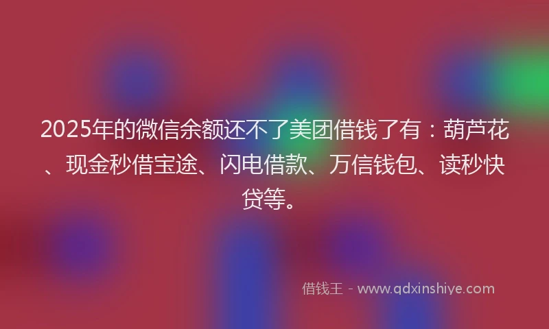 2025年的微信余额还不了美团借钱了有：葫芦花、现金秒借宝途、闪电借款、万信钱包、读秒快贷等。