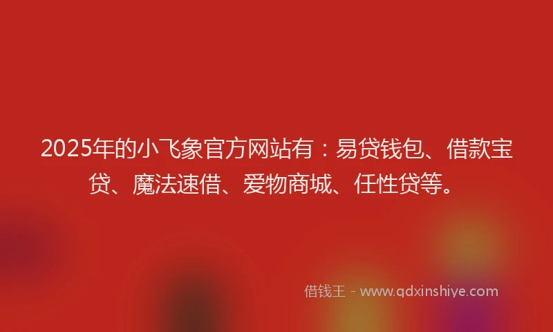2025年的小飞象官方网站有：易贷钱包、借款宝贷、魔法速借、爱物商城、任性贷等。