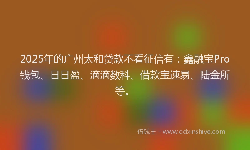 2025年的广州太和贷款不看征信有：鑫融宝Pro钱包、日日盈、滴滴数科、借款宝速易、陆金所等。