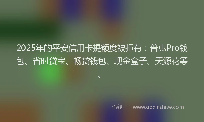 2025年的平安信用卡提额度被拒有：普惠Pro钱包、省时贷宝、畅贷钱包、现金盒子、天源花等。