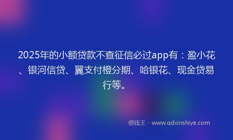 2025年的小额贷款不查征信必过app有：盈小花、银河信贷、翼支付橙分期、哈银花、现金贷易行等。
