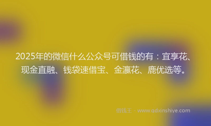 2025年的微信什么公众号可借钱的有：宜享花、现金直融、钱袋速借宝、金瀛花、鹿优选等。