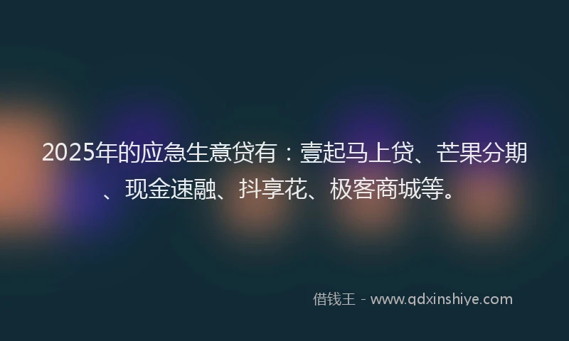 2025年的应急生意贷有：壹起马上贷、芒果分期、现金速融、抖享花、极客商城等。