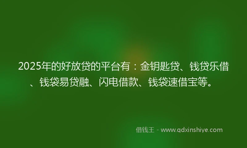 2025年的好放贷的平台有：金钥匙贷、钱贷乐借、钱袋易贷融、闪电借款、钱袋速借宝等。