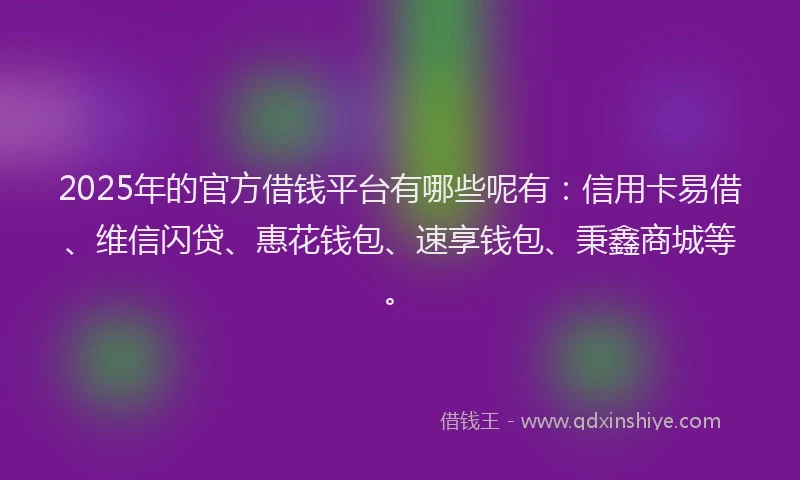 2025年的官方借钱平台有哪些呢有：信用卡易借、维信闪贷、惠花钱包、速享钱包、秉鑫商城等。