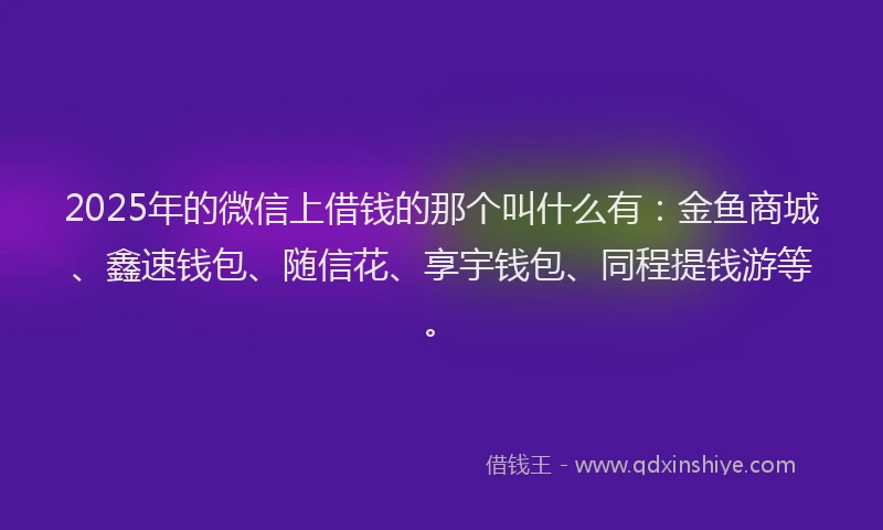 2025年的微信上借钱的那个叫什么有：金鱼商城、鑫速钱包、随信花、享宇钱包、同程提钱游等。