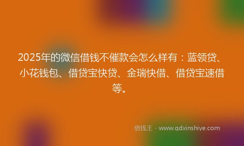 2025年的微信借钱不催款会怎么样有：蓝领贷、小花钱包、借贷宝快贷、金瑞快借、借贷宝速借等。