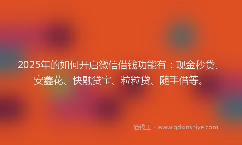 2025年的如何开启微信借钱功能有：现金秒贷、安鑫花、快融贷宝、粒粒贷、随手借等。