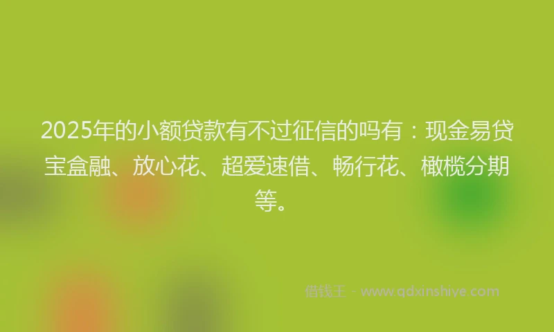 2025年的小额贷款有不过征信的吗有：现金易贷宝盒融、放心花、超爱速借、畅行花、橄榄分期等。