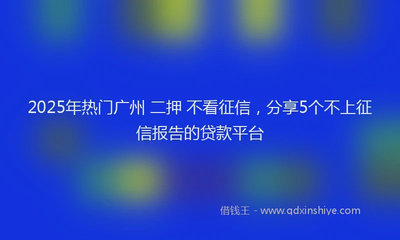 2025年热门广州 二押 不看征信，分享5个不上征信报告的贷款平台