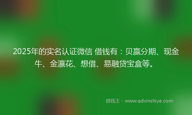 2025年的实名认证微信 借钱有：贝赢分期、现金牛、金瀛花、想借、易融贷宝盒等。