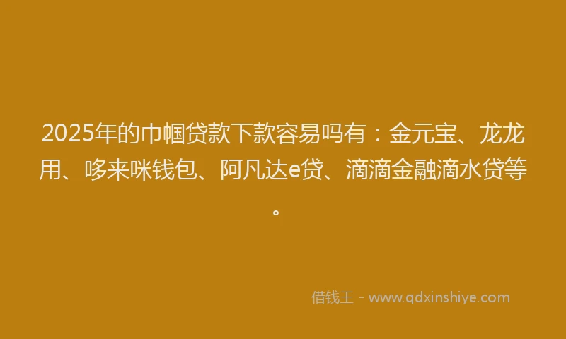2025年的巾帼贷款下款容易吗有：金元宝、龙龙用、哆来咪钱包、阿凡达e贷、滴滴金融滴水贷等。