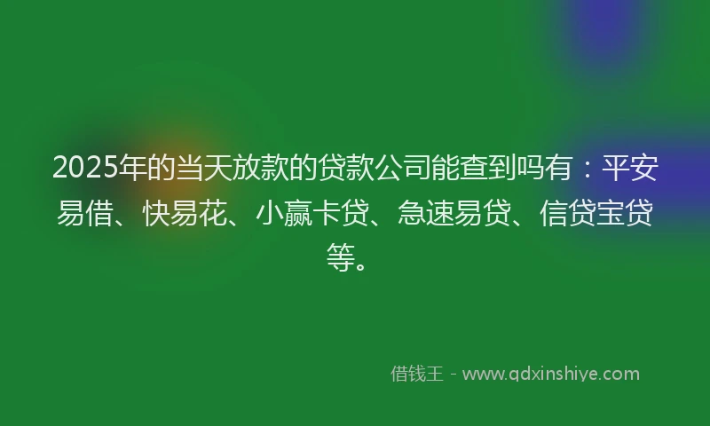 2025年的当天放款的贷款公司能查到吗有：平安易借、快易花、小赢卡贷、急速易贷、信贷宝贷等。