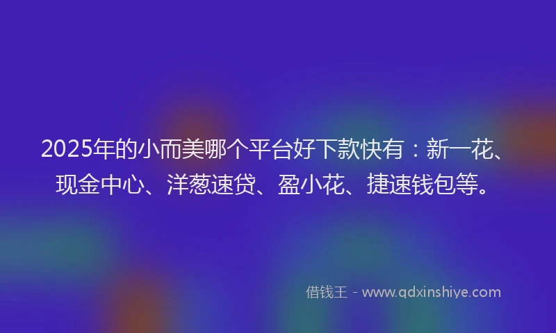 2025年的小而美哪个平台好下款快有：新一花、现金中心、洋葱速贷、盈小花、捷速钱包等。