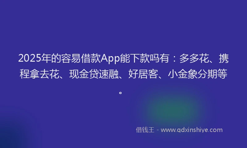 2025年的容易借款App能下款吗有：多多花、携程拿去花、现金贷速融、好居客、小金象分期等。