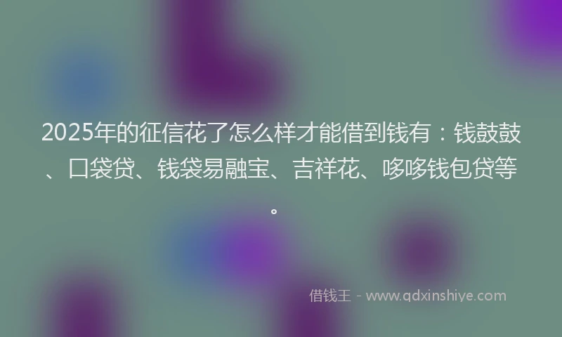 2025年的征信花了怎么样才能借到钱有：钱鼓鼓、口袋贷、钱袋易融宝、吉祥花、哆哆钱包贷等。