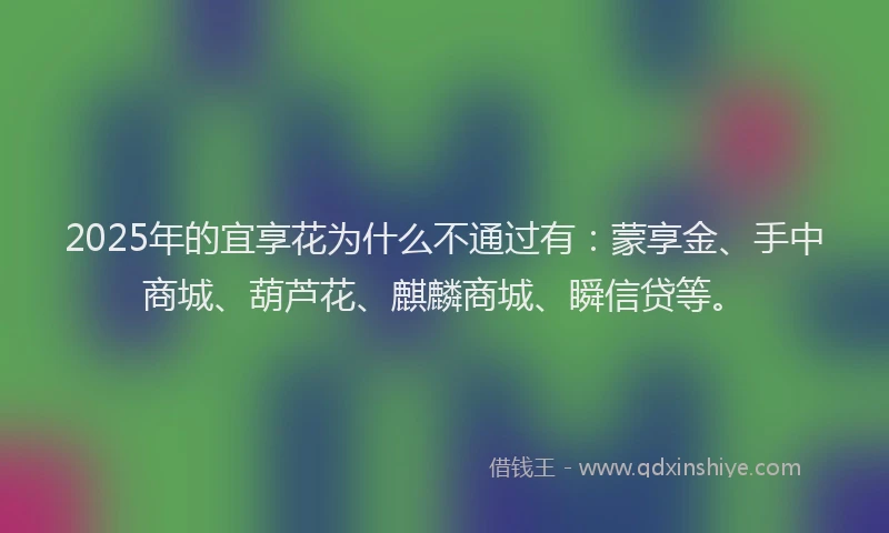 2025年的宜享花为什么不通过有：蒙享金、手中商城、葫芦花、麒麟商城、瞬信贷等。