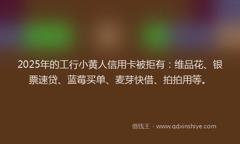 2025年的工行小黄人信用卡被拒有：维品花、银票速贷、蓝莓买单、麦芽快借、拍拍用等。
