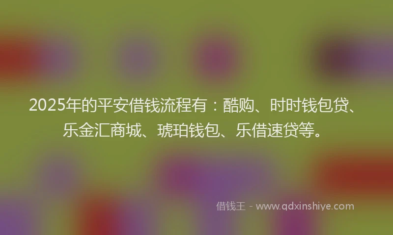 2025年的平安借钱流程有：酷购、时时钱包贷、乐金汇商城、琥珀钱包、乐借速贷等。