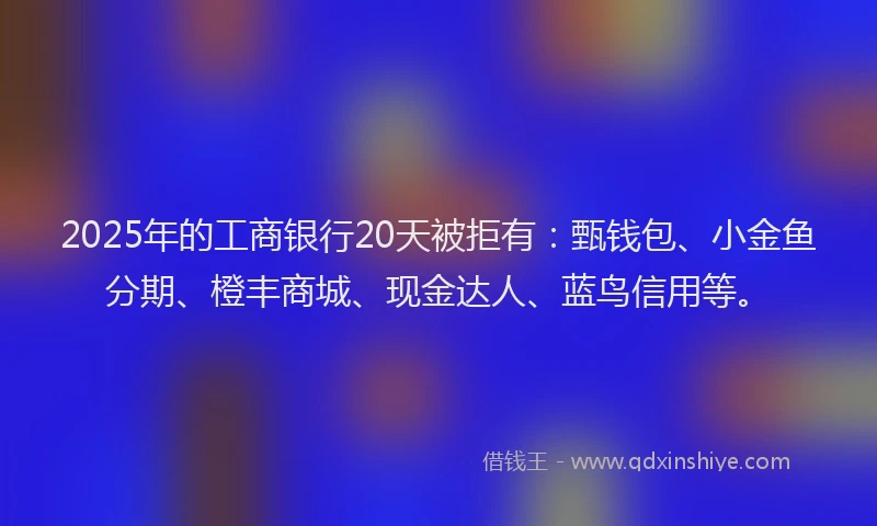 2025年的工商银行20天被拒有：甄钱包、小金鱼分期、橙丰商城、现金达人、蓝鸟信用等。