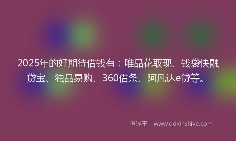 2025年的好期待借钱有：唯品花取现、钱袋快融贷宝、独品易购、360借条、阿凡达e贷等。