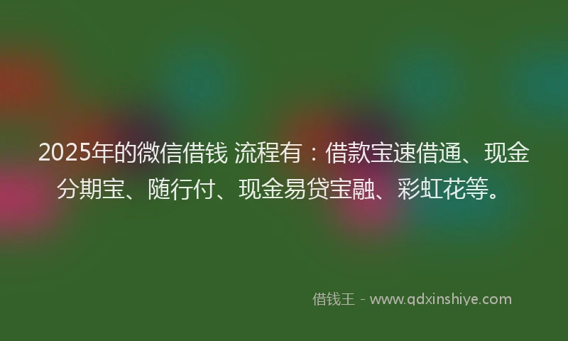 2025年的微信借钱 流程有：借款宝速借通、现金分期宝、随行付、现金易贷宝融、彩虹花等。