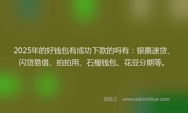 2025年的好钱包有成功下款的吗有：银票速贷、闪贷易借、拍拍用、石榴钱包、花豆分期等。