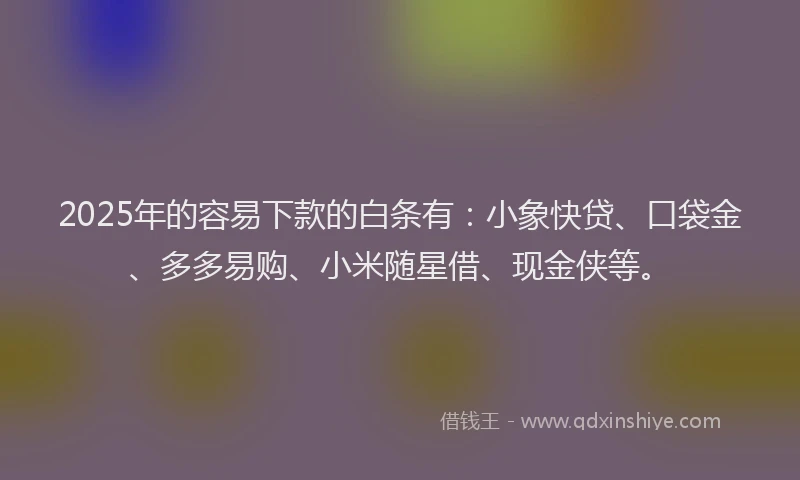 2025年的容易下款的白条有：小象快贷、口袋金、多多易购、小米随星借、现金侠等。