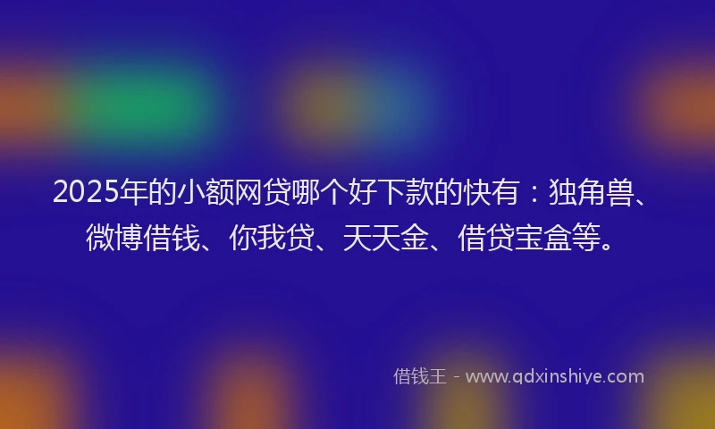 2025年的小额网贷哪个好下款的快有：独角兽、微博借钱、你我贷、天天金、借贷宝盒等。