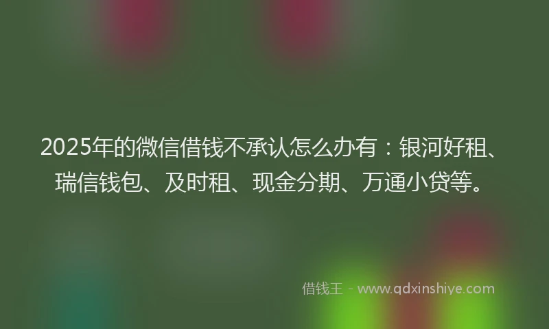 2025年的微信借钱不承认怎么办有:银河好租、瑞信钱包、及时租、现金分期、万通小贷等。