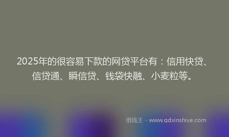 2025年的很容易下款的网贷平台有：信用快贷、信贷通、瞬信贷、钱袋快融、小麦粒等。