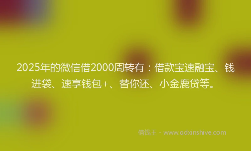 2025年的微信借2000周转有：借款宝速融宝、钱进袋、速享钱包+、替你还、小金鹿贷等。