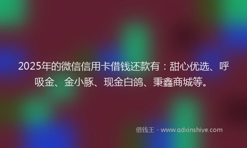 2025年的微信信用卡借钱还款有：甜心优选、呼吸金、金小豚、现金白鸽、秉鑫商城等。