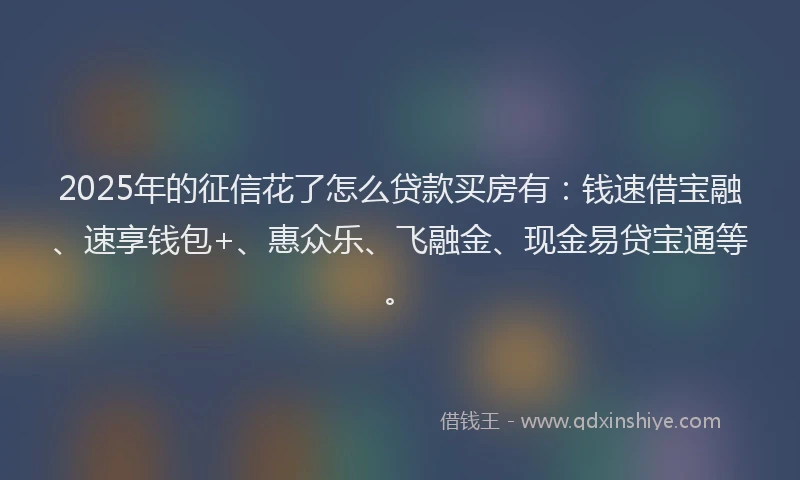 2025年的征信花了怎么贷款买房有：钱速借宝融、速享钱包+、惠众乐、飞融金、现金易贷宝通等。