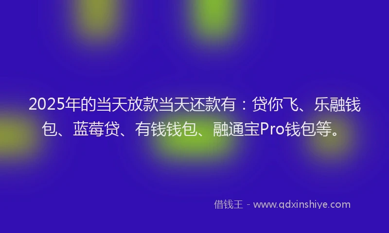 2025年的当天放款当天还款有：贷你飞、乐融钱包、蓝莓贷、有钱钱包、融通宝Pro钱包等。