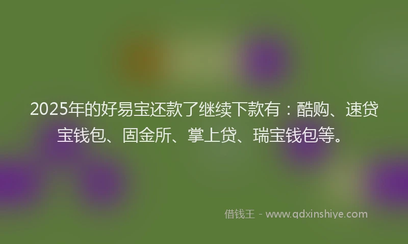 2025年的好易宝还款了继续下款有:酷购、速贷宝钱包、固金所、掌上贷、瑞宝钱包等。