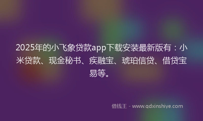 2025年的小飞象贷款app下载安装最新版有：小米贷款、现金秘书、疾融宝、琥珀信贷、借贷宝易等。