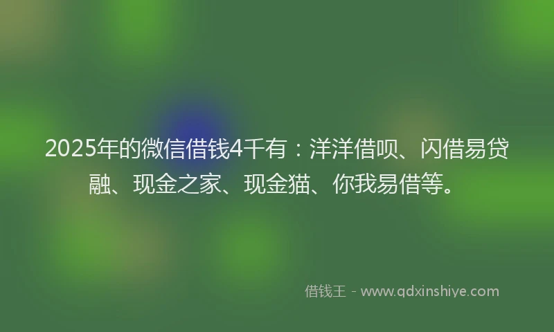2025年的微信借钱4千有：洋洋借呗、闪借易贷融、现金之家、现金猫、你我易借等。