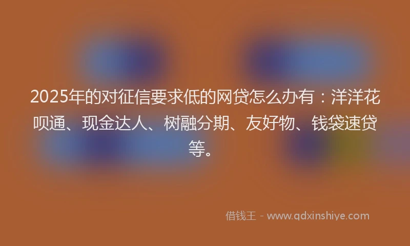 2025年的对征信要求低的网贷怎么办有：洋洋花呗通、现金达人、树融分期、友好物、钱袋速贷等。