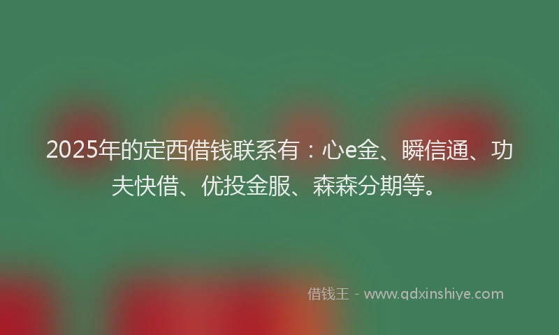 2025年的定西借钱联系有：心e金、瞬信通、功夫快借、优投金服、森森分期等。