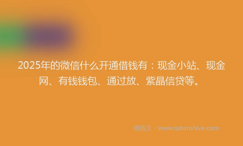 2025年的微信什么开通借钱有：现金小站、现金网、有钱钱包、通过放、紫晶信贷等。