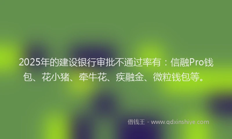 2025年的建设银行审批不通过率有：信融Pro钱包、花小猪、牵牛花、疾融金、微粒钱包等。