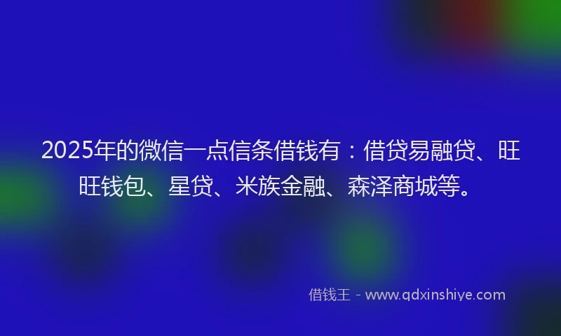 2025年的微信一点信条借钱有：借贷易融贷、旺旺钱包、星贷、米族金融、森泽商城等。