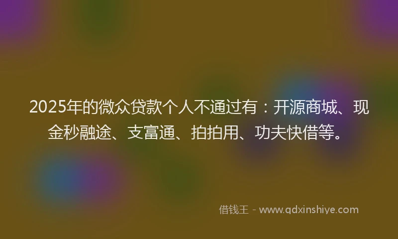 2025年的微众贷款个人不通过有：开源商城、现金秒融途、支富通、拍拍用、功夫快借等。