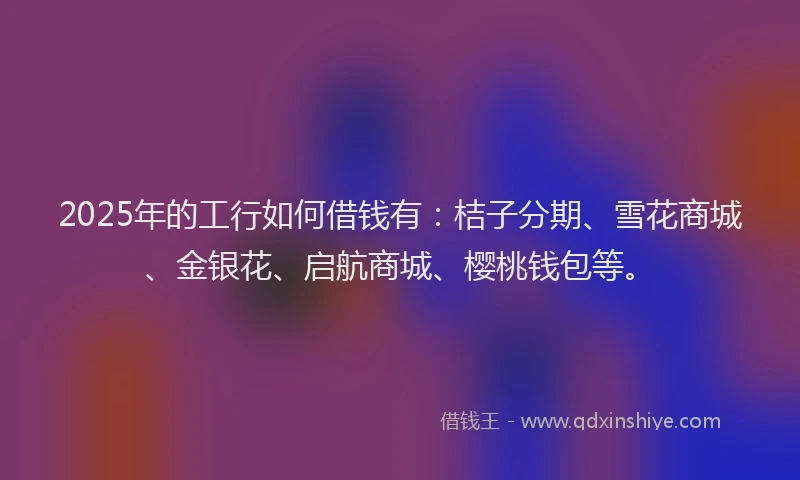 2025年的工行如何借钱有：桔子分期、雪花商城、金银花、启航商城、樱桃钱包等。