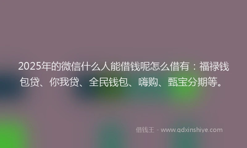 2025年的微信什么人能借钱呢怎么借有：福禄钱包贷、你我贷、全民钱包、嗨购、甄宝分期等。