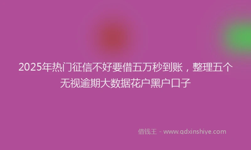 2025年热门征信不好要借五万秒到账，整理五个无视逾期大数据花户黑户口子