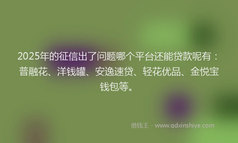 2025年的征信出了问题哪个平台还能贷款呢有：普融花、洋钱罐、安逸速贷、轻花优品、金悦宝钱包等。